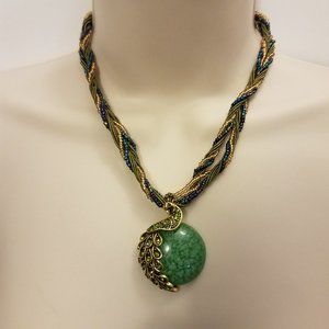 Green Rhinestone Peacock necklace